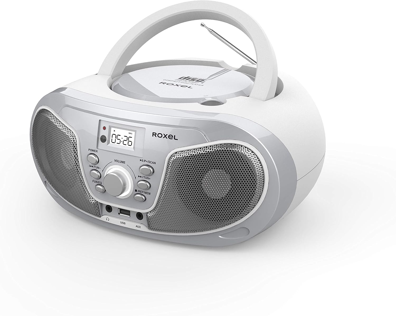 Roxel RCD-S70BT Portable Boombox CD Player with Remote Control, FM Radio, USB MP3 Playback, 3.5mm AUX Input, Headphone Jack - Image 3