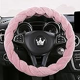 HighnessHwoo Luxury Fluffy Winter Car Steering Wheel Cover for Women Soft Warm Plush Cute Auto Accessories for Vehicle, Sedan, Universal, Fuzzy, Anti Slip, Pink, Standard Size, 14.75-15.15"