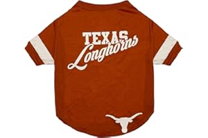 PETS FIRST NCAA Texas Longhorns T-SHIRT for DOGS & CATS, Large. FOOTBALL/BASKETBALL DOG SHIRT for College NCAA Team Fans. NEW & UPDATED FASHIONABLE STRIPE DESIGN, DURABLE & CUTE SPORTS PET TEE SHIRT OUTFIT