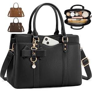 RAINSMORE Purses and handbags for Women, PU Leather Women's Satchel Handbag | Multi-pocket Purses for Work and Travel, Fits 1