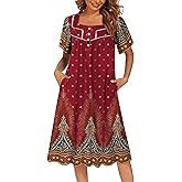 Ekouaer Women's House Dress with Pockets Moomoo Dresses Short Sleeve Mumu Nightgown Lounge Dress Button Down Sleepwear