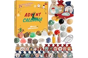 JELMOK Advent Calendar 2024, 24 Days Natural Healing Crystal Gemstones Minerals & Fossils Advent Calendar Crystals Christmas Calendar Enthusiasts Rocks Collection for Xmas Girls Boys Kids Men Women (Yellow)