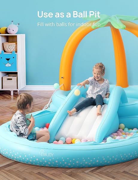 KIDDIE POOL, EVAJOY INFLATABLE PLAY CENTER KIDS POOL WITH SLIDE, WATER SPRAYERS THICKENED WEAR-RESISTANT FULL-SIZED SWIMMING POOL FOR KIDS TODDLER CHILDREN, GARDEN BACKYARD & INDOOR USE 111”X70”X61”