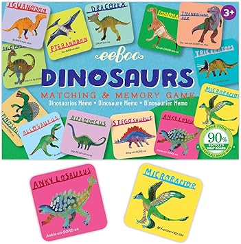 eeBoo Dinosaurs Memory Matching Game, Road Trip Travel Game for Kids