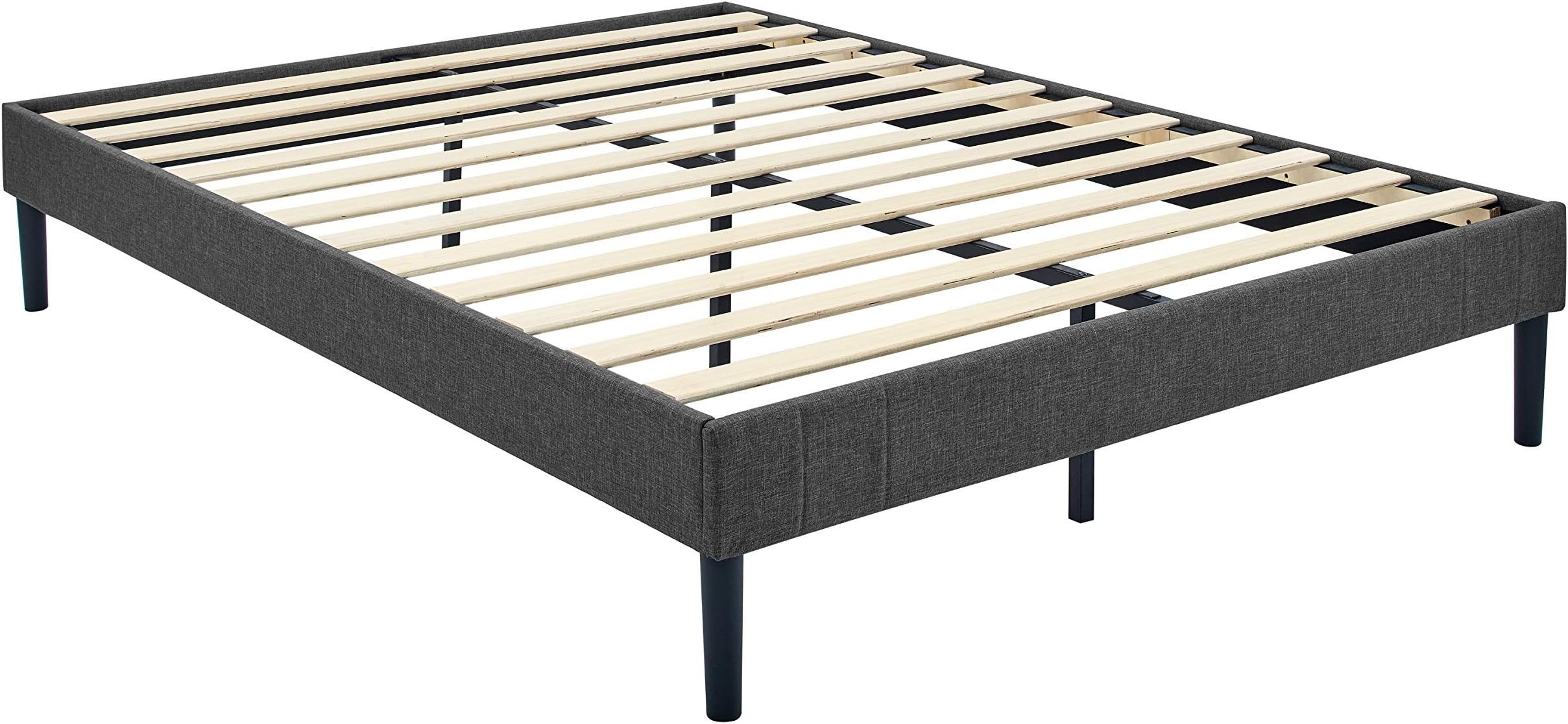 Amazon Basics Modern Faux-Linen Upholstered Bed Foundation - Dark Grey, Full