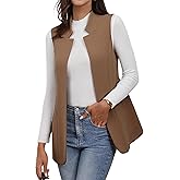 IDEALSANXUN Wool Long Vest for Women Sleeveless Blazer Fall Winter Jackets Trendy Open Front Cardigan Trench Coat Outerwear