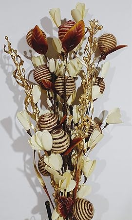 Bunch of Handmade Dry Palm Leaf Flowers, moti Sticks, Jute Thread Balls and Dry Palm Leaves Filler, 60cm Bunch