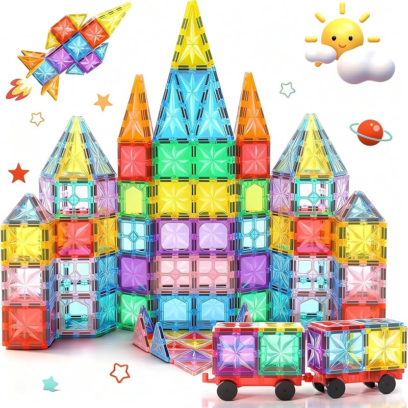 Lovchil Magnetic Tiles STEM Blocks 61PCS Education Set for Kids 3 4 5 6