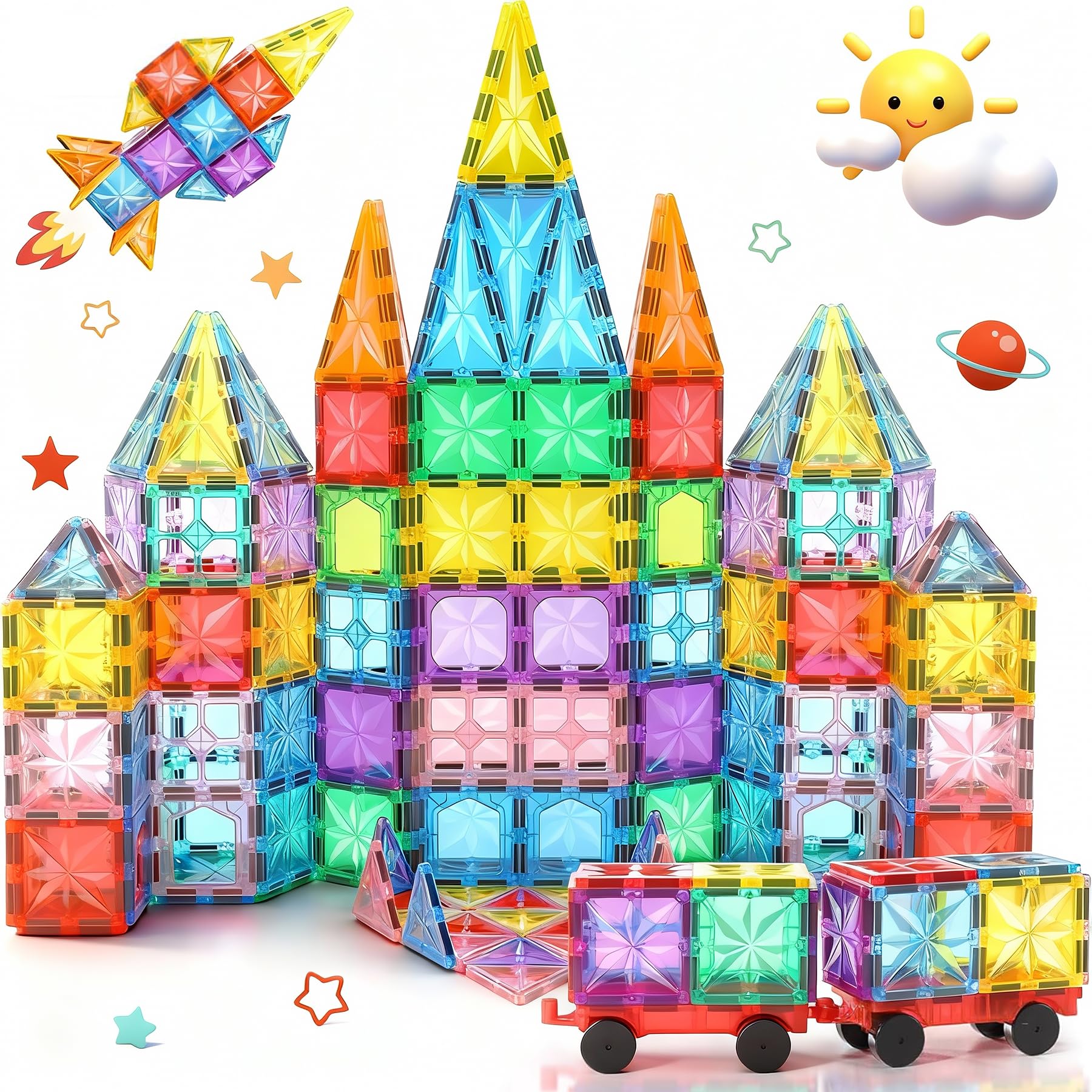 Lovchil Magnetic Tiles STEM Magnetic Blocks Building Toys Preschool Learning Sensory Toys Construction Educational Toys for 3 Years Old Boys and Girls Age 4 5 6 Year Old Gifts Creative Kids Toys 61PCS