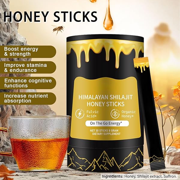 SH-ILAJIT HONEY STICKS,PURE HIMALAYAN RESIN,HIMALAYAN PURE SHILAJIT STICKS WITH HONEY & SAFFRON FOR ENERGY BOOST,INDIVIDUALLY WRAPPED,30 FOR MEN & WOMEN