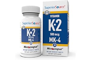 Superior Source Vitamin K2 500 mcg MK-4 - Bone Strength & Health Support Supplement - Vitamin K Supplement Aids Soft Tissue Health & Calcium Absorption - 60 Sublingual Dissolving Tablets