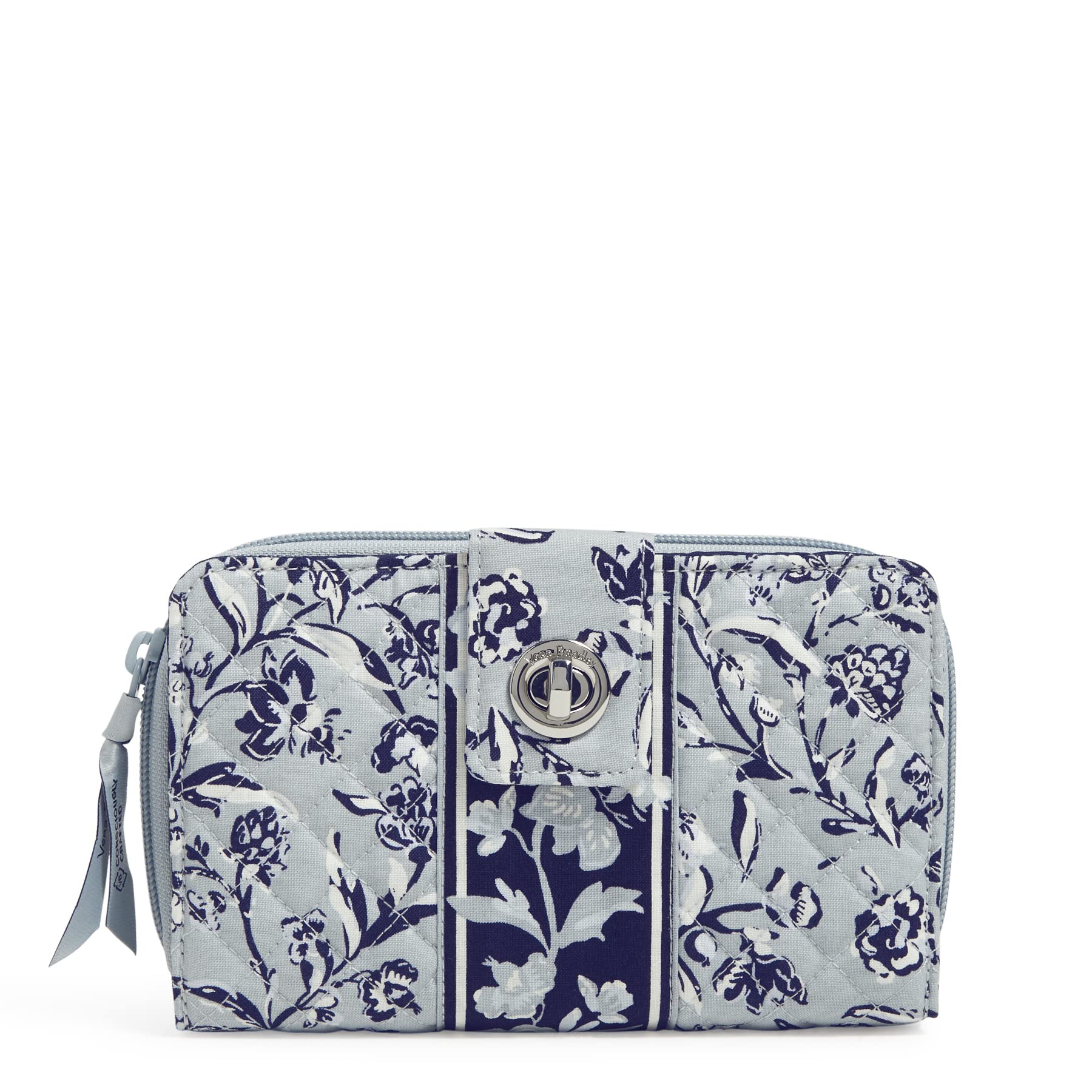 Vera Bradley Women’s Cotton Turnlock Wallet With RFID Protection, Perennials Gray – Recycled Cotton, One Size