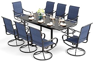 Sophia & William Outdoor Patio Dining Set 9 Pieces, 8 x Textilene Swivel Patio Chairs with Padded and 1 Extendable Dining Table for 6-8, Outdoor Table and Chair Set for Lawn Garden (Blue)