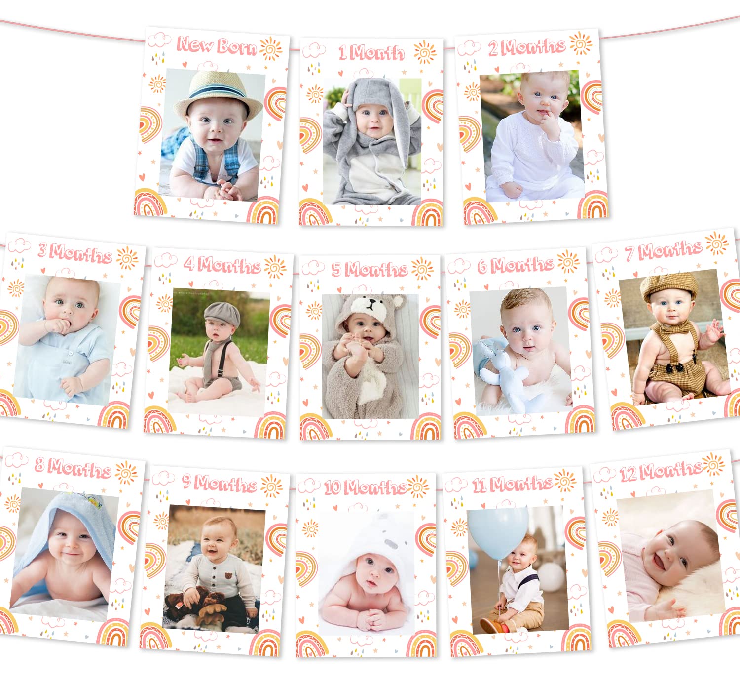 Cheereveal Boho Rainbow First Birthday Photo Supplies, Rainbow Newborn to 12 Month Birthday Banner for Girls Boho Themed 1st Birthday Decorations