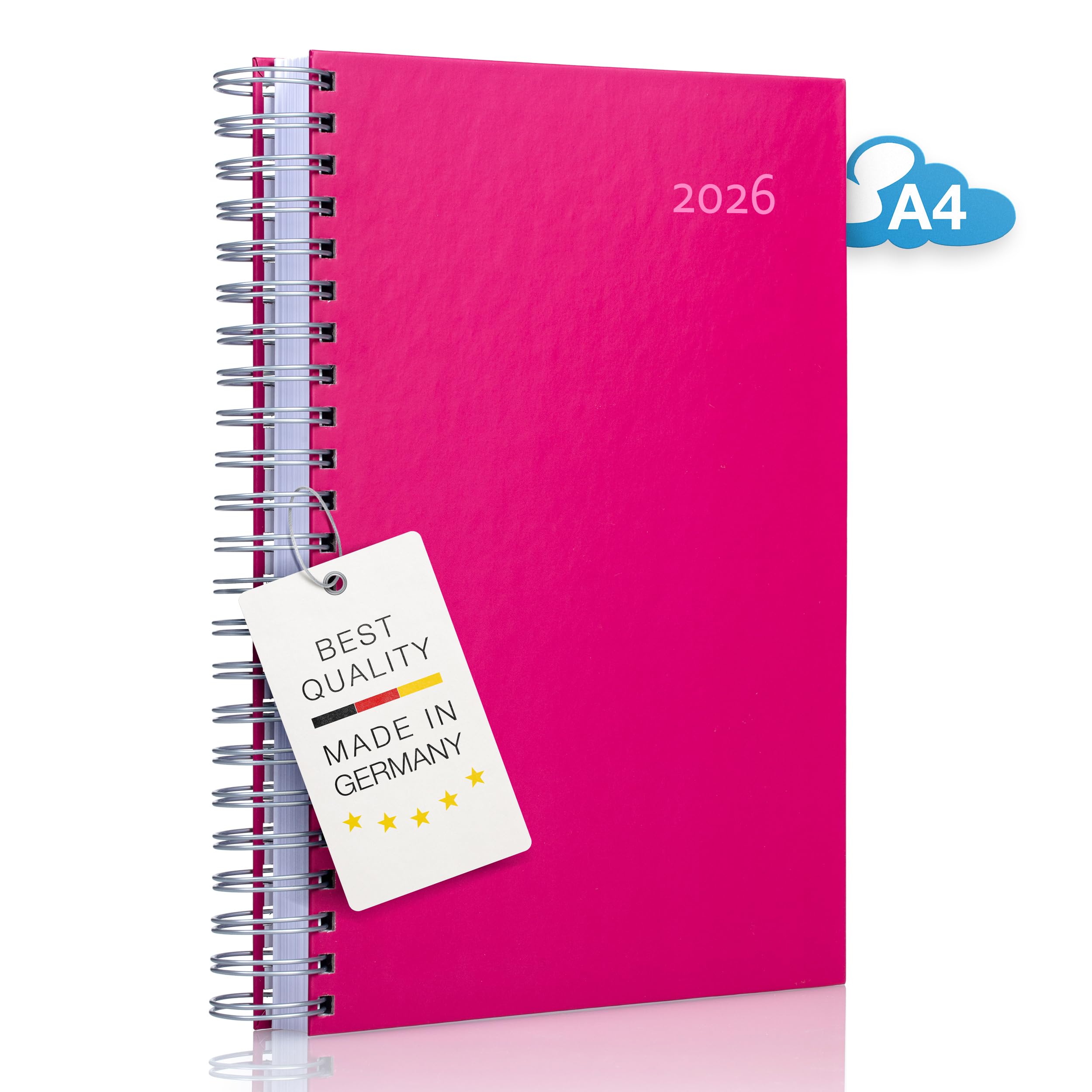 2026 The BIG One – RASPERRY - Daily Planner & Desk Calendar | Spiral-Bound A4 Page-a-Day Diary | 400 Pages | Made in Germany | edition cumulus©