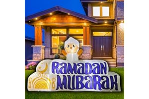 SEASONBLOW 8 FT Inflatable Muslim Sheep Ramadan Mubarak Sign LED Lighted Blow Up Decoration for Celebrate Fasting, Introspection, and Prayer