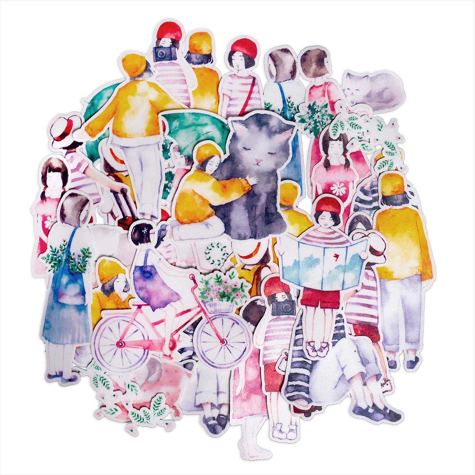 Navy Peony Musing Mood Girl Planner Stickers (45 Pieces) - Waterproof, Faded Pastel, Artsy | Feminine Figure Decal for Stationery, Scrapbook, Craft