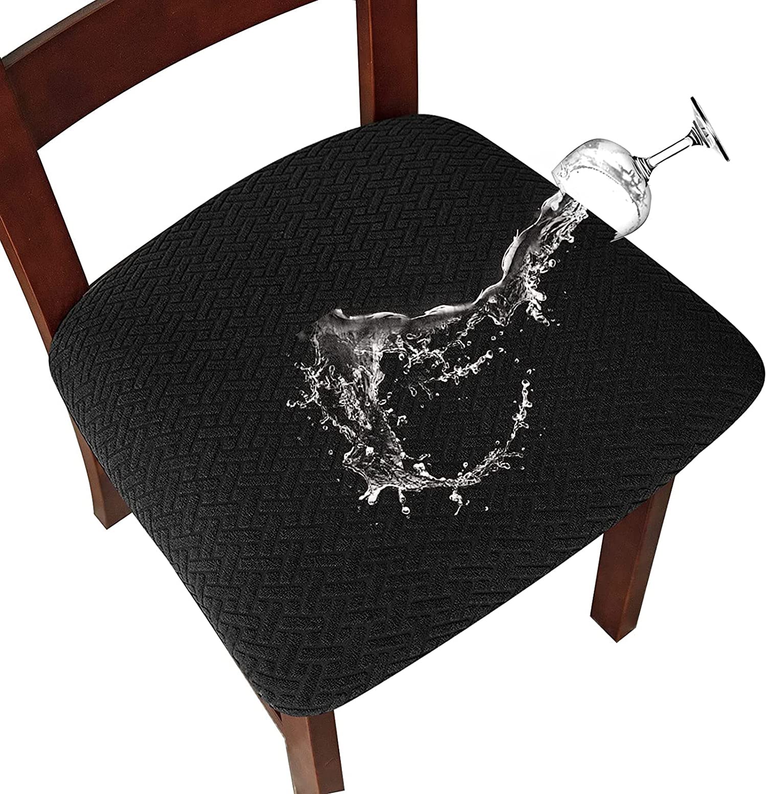 LANSHENG Waterproof Dining Chair Seat Covers Set of 6, Stretch Chair Seat Covers, Removable Washable Kitchen Chair Protector Slipcovers for Dining room Restaurant Hotel (Set of 6, Black)