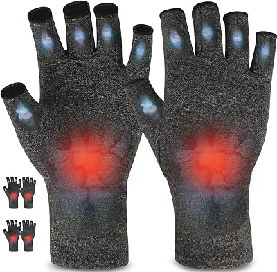AovYoo 2 Pairs Fingerless Arthritis Compression Gloves Grey L