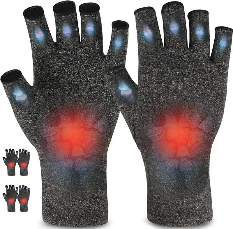 AovYoo 2 Pairs Fingerless Arthritis Compression Gloves Grey L