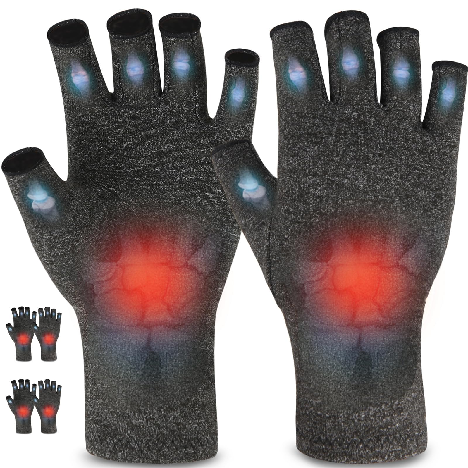 AovYoo 2 Pairs Fingerless Arthritis Compression Gloves Raynauds Gloves Rheumatoid Osteoarthritis Wrist Supports -Hand Pain Relief (S, Grey)