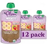Plum Organics Mighty Builder Organic Toddler Food, 4 oz Pouch, 12 Pack | Banana, White Bean, Strawberry, and Chia Organic Fruit and Vegetable Toddler Food Pouch