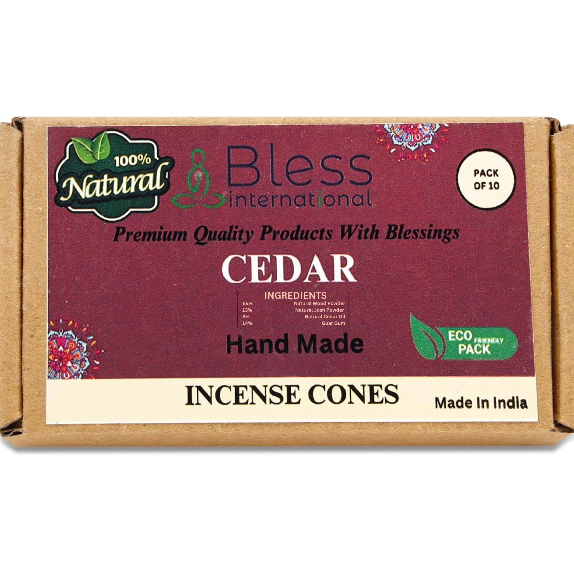 Bless International Cedar 100%-Natural-Incense-Cones Handmade-Hand-Dipped Organic-Chemicals-Free for-Purification-Relaxation-Positivity-Yoga-Meditation The-Best-scents (10 Count) โ image 1