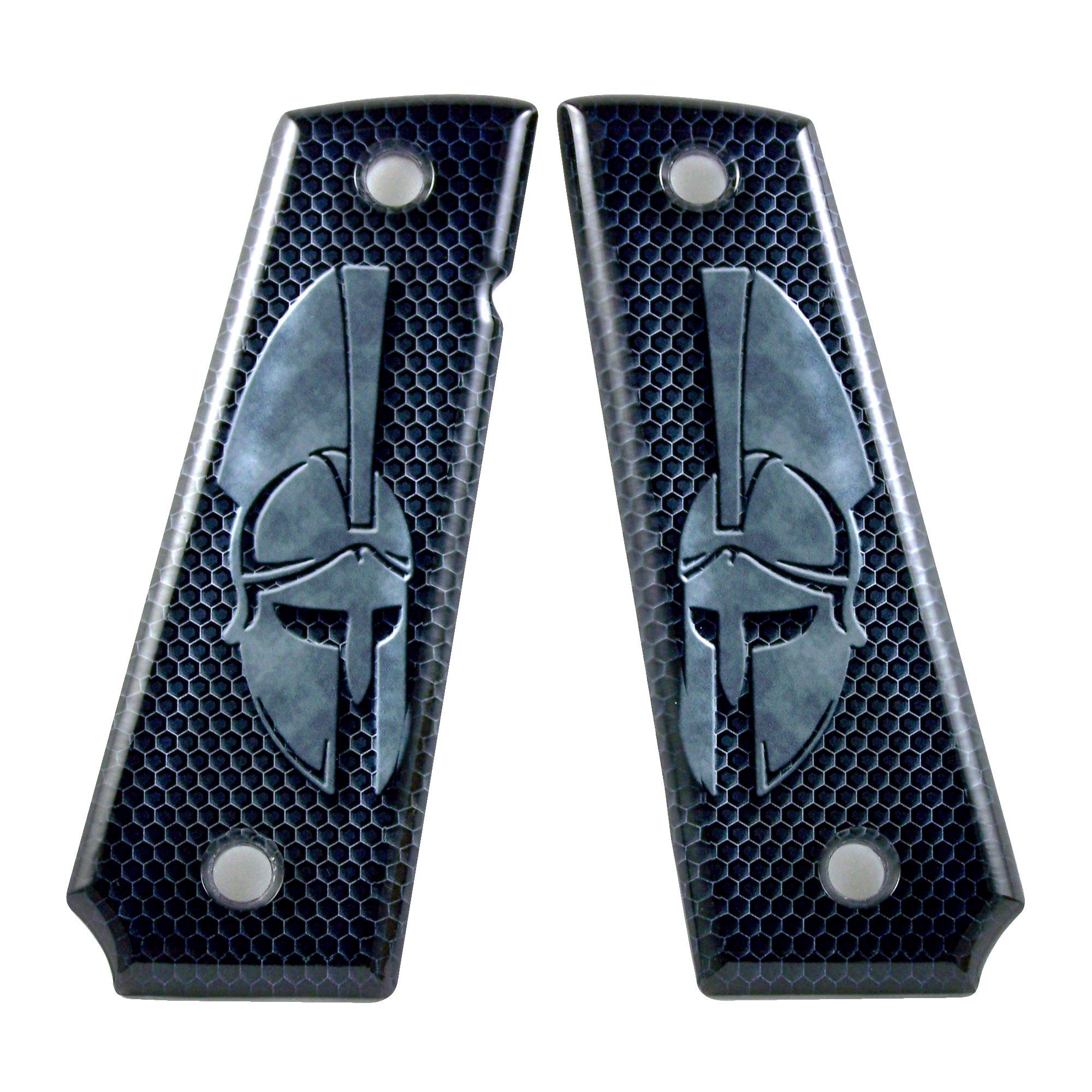 Custom 1911 Full Size A2 Diamond Polish Ergonomic SPD Acrylic Grips Molon Labe Grey Colt Taurus Sig Kimber