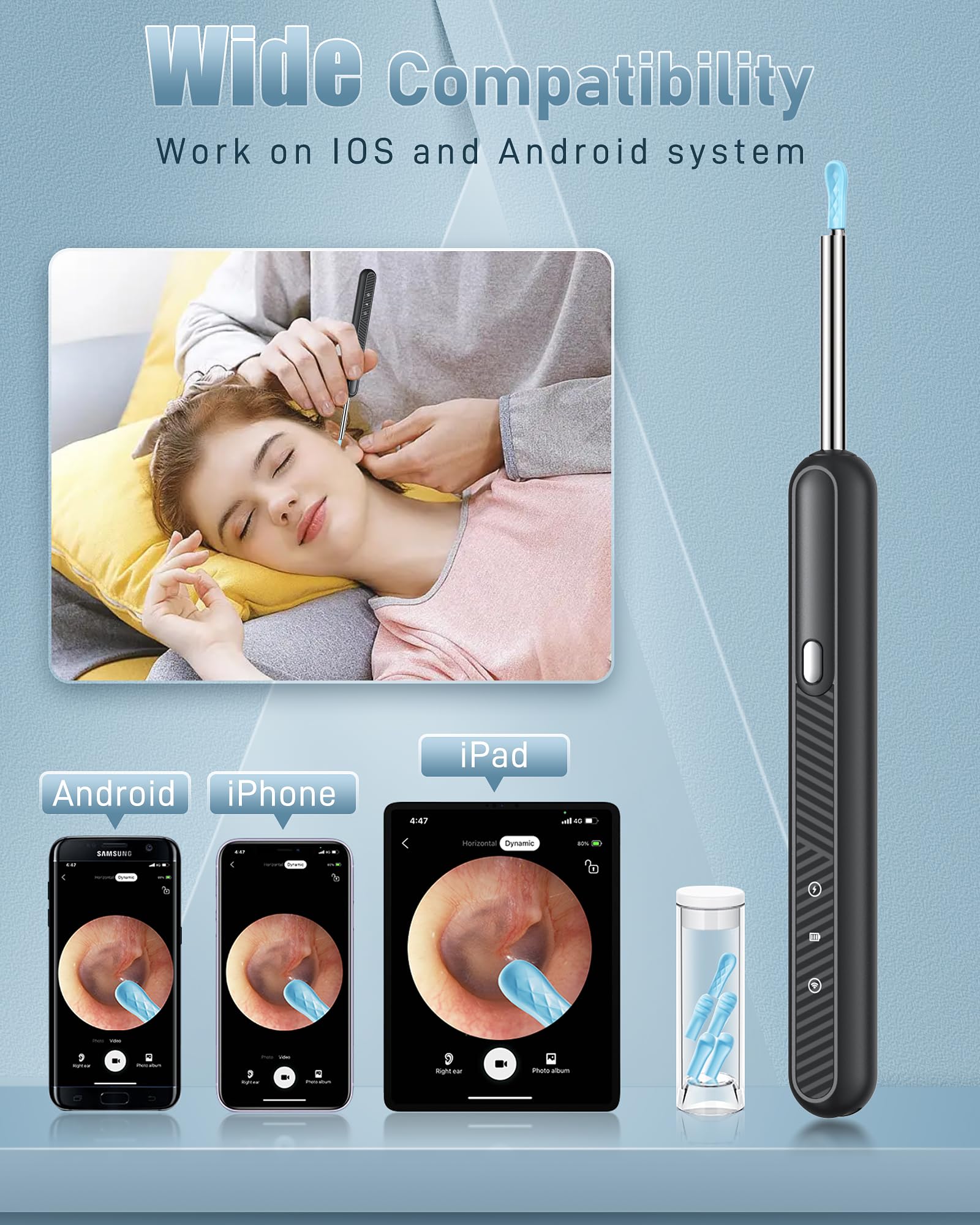 Loyker Ear Wax Removal Tool Camera, FSA HSA Eligible, Ear Cleaner with 1080P Camera, Earwax Removal Cleaning Kit with 6 Ear Pick, Otoscope for iPhone, iPad, Android Phones, Black