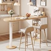 Vividwood 55" Bar Table with Storage, Modern Counter Height Pub Table, Oak | Modern Tall Dining Table with Double-layer Open Storage, Kitchen Bar Table for Kitchen, Dining Room, Living Room (Only Table)