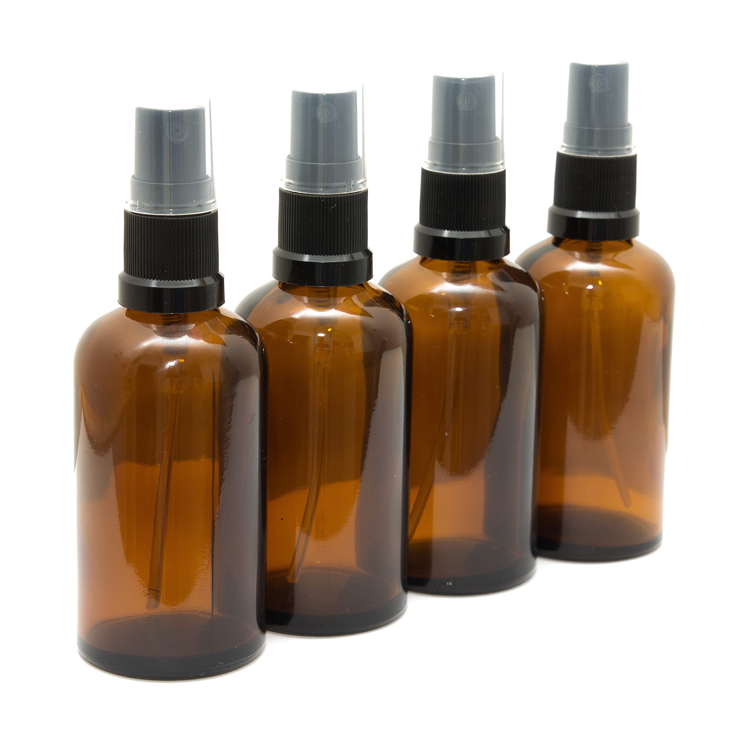 Aura 60ml Amber Glass Bottles with Black ATOMISER Sprays - Pack of 4