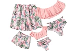 IFFEI Family Matching Swimsuits Two Pieces Ruffles Bikini Set Mommy and Me Bathing Suits with Straps