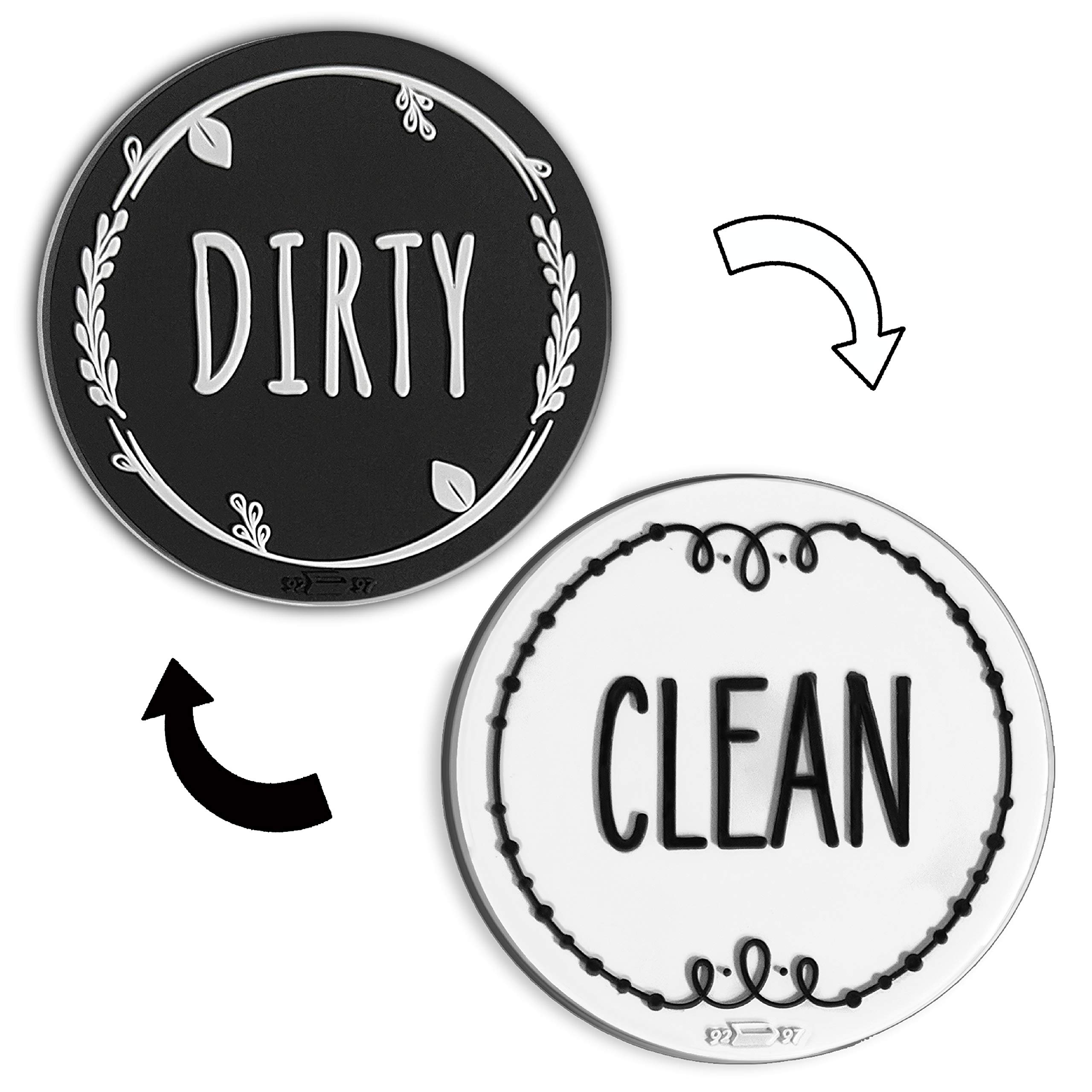 Circle Black & White Silicone Dishwasher Magnet - Double Sided Dirty Clean Indicator, Strong Non-Scratching Magnet, Kitchen Safe, Waterproof, Decorative Design