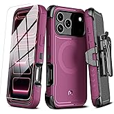 M MYBAT PRO for iPhone 17 Pro Case with Belt Clip Holster,[Compatible with Magsafe] w/Screen Protector,Anti-Drop,Shockproof,w 360°Rotating Kickstand,Heavy Duty Protection (Plum)
