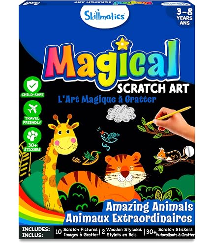 Lot de 2 feuilles de papier à gratter arc-en-ciel et marque-pages avec pochoirs, loisirs créatifs, cadeaux pour enfants de 6 à 8 ans, cadeau pour filles