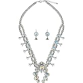 Wonderent Western Boho Crystal Turquoise Squash Blossom Statement Necklace/w Earrings No.2338