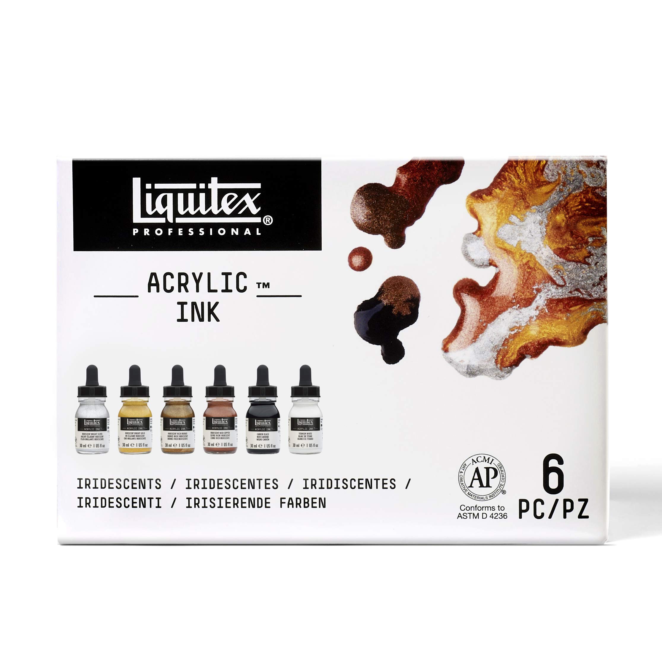 Liquitex Professional Acrylic Ink, Set of 6 x 30 ml Iridescent Colours