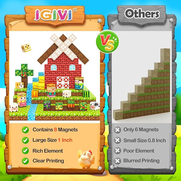 IGIVI 1″ MAGNETIC BLOCKS FARM ANIMALS SET, MAGNETIC CUBES WITH ULTRA MAGNET STRENGTH FOR KIDS AGES 3-12, STEM MAGWORLD TOYS IDEAL GIFTS FOR 3+ YEARS OLD BOYS GIRLS