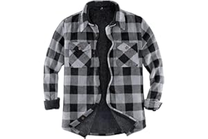 ZENTHACE Men's Warm Sherpa Lined Fleece Plaid Flannel Shirt Jacket(All Sherpa Fleece Lined)