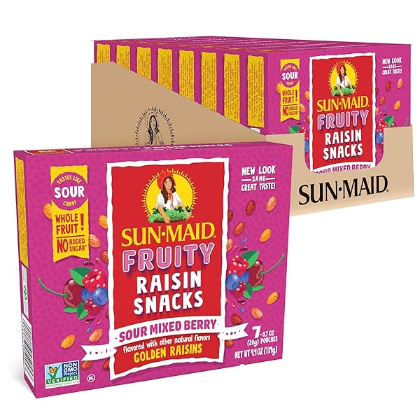 SUN-MAID SOUR MIXED BERRY FRUITY RAISIN SNACKS –...