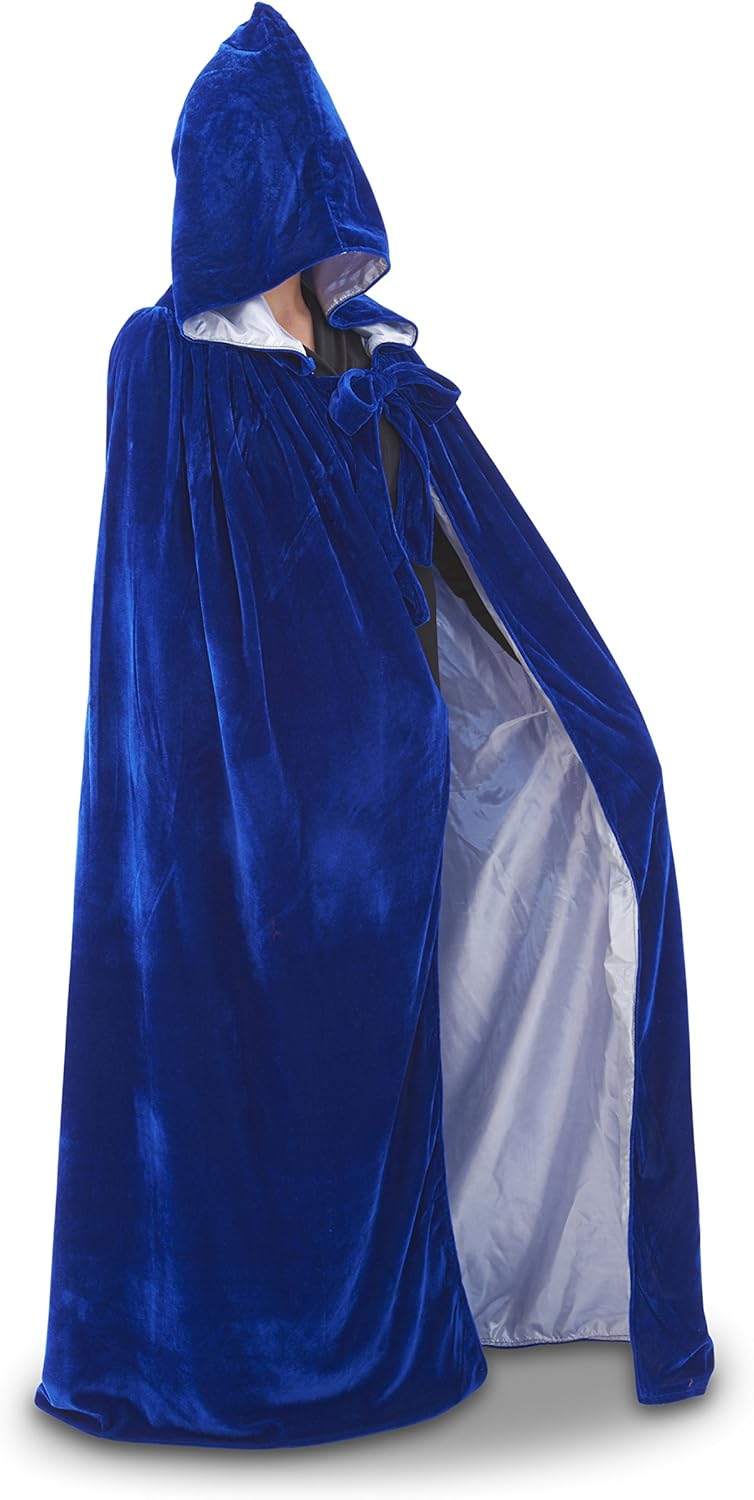 Hooded Velvet Cloak/Cape (Blue Velvet/Silver Silk) Shoes