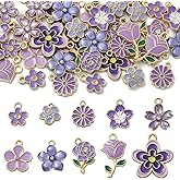 KitBeads 40pcs Purple Flower Charms - Mixed Styles Rose, Floral, Violet, Spring Cherry Blossom for Jewelry Making Bulk