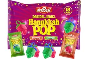 DEE BEST Hanukkah Dreidels Jewel Pop Ring Shape Candy - Assorted Green Apple and Strawberry Flavors 18 Count Individually Wrapped Dreidel - Hanukah Decorations Kosher Candy Party Favor For Kids