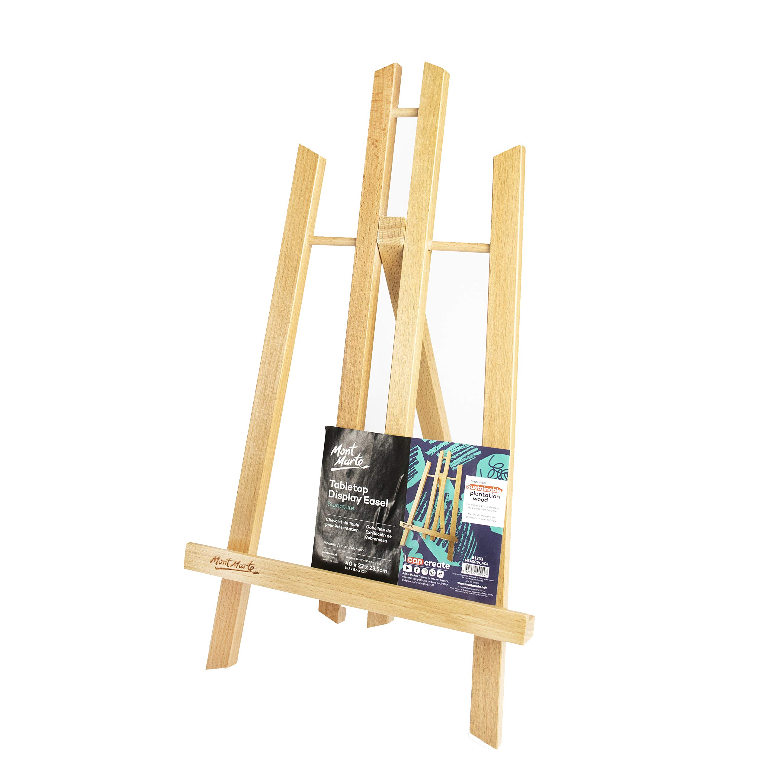 Mont Marte Small Desk Easel - Medium - Beech Wood Easel for the Presentation of Canvas and Frames up to 40 cm - for Events, Exhibitions, Conventions