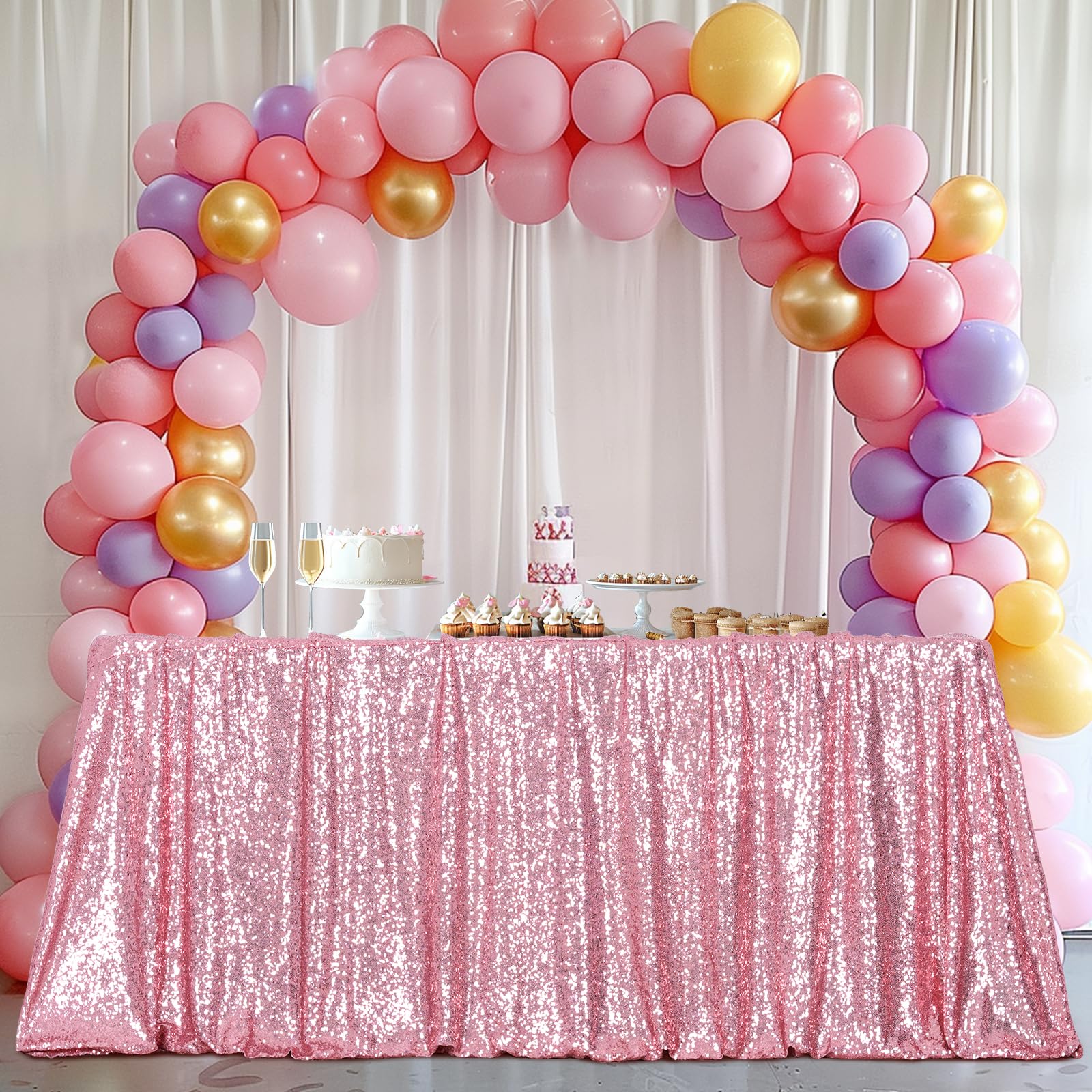 3E Home Fuchsia Pink Sequin Tablecloth 50x80 Inches (125x200cm), Sparkly Rectangular Table Cover for Wedding, Party, Banquet, Glitter Table Cloth — image 1