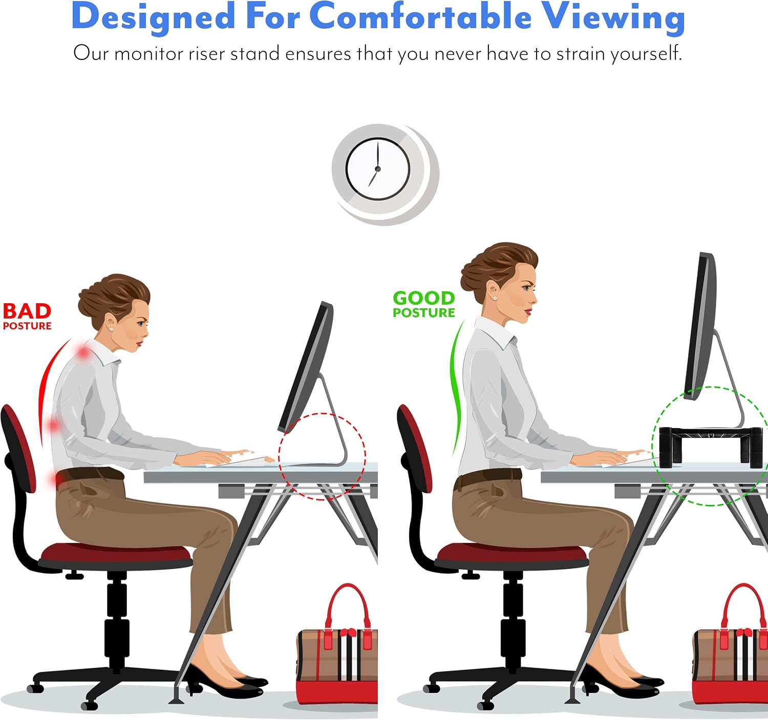 Computer Stand Desk Riser PC Monitor Stand Screen Riser Adjustable Height Raiser Accessories for Laptop Display Desktop Printer Small TV Projector iMac Ergonomic Cable Management Black - Image 4