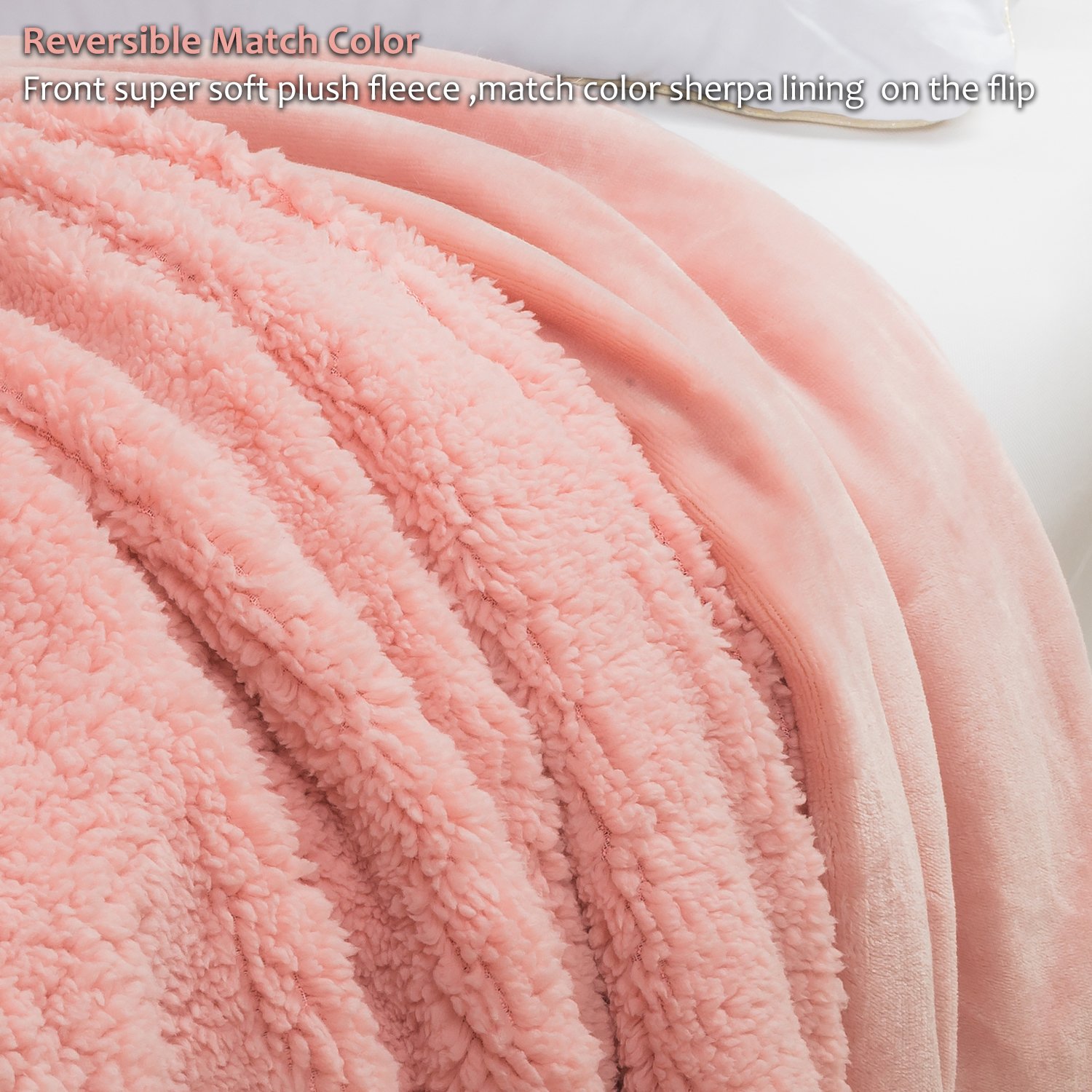Pink Sherpa Throws Blanket,Luxury Reversible Match Color Super Soft Fuzzy Micro 730440426817 eBay