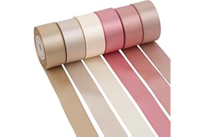 MAYREEL 1 Inch Blush Champagne Ribbon Blush Pink and Gold Silk Ribbon for Valentine's Day Wedding Bridal Bouquet Mother's Day Decorations 6 Rolls 10 Yards Each Color Total 60 Yards