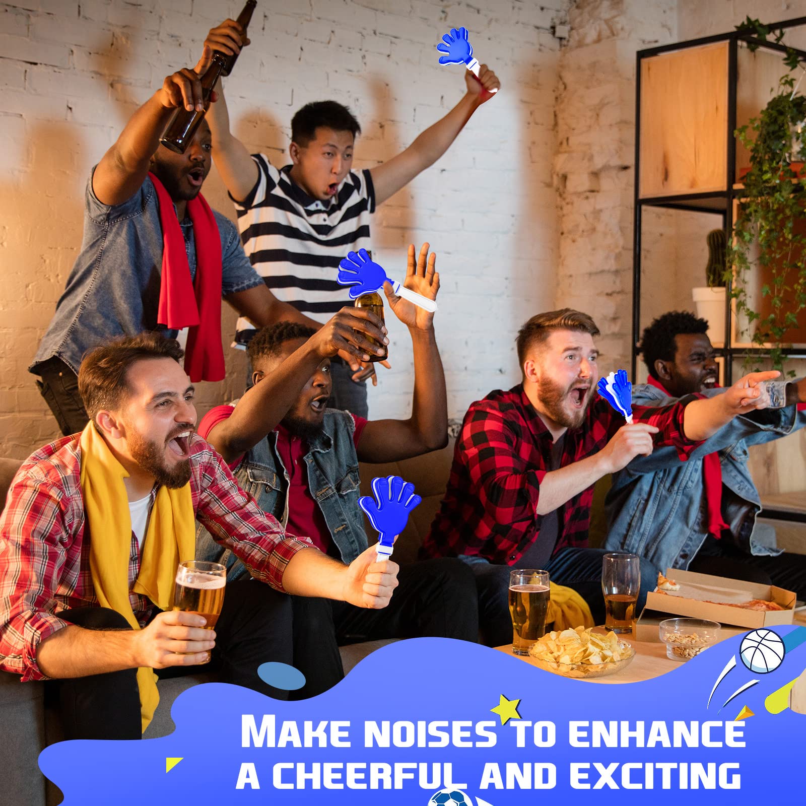 Junkin 48 Pcs Hand Clappers Bulk 7. 5 x 3. 5 Inches Noise Makers Party Favors Clapping Noise Maker Clacker for Birthdays Game Prizes Rewards Football Sporting Events Cheers Supplies (Blue,White)