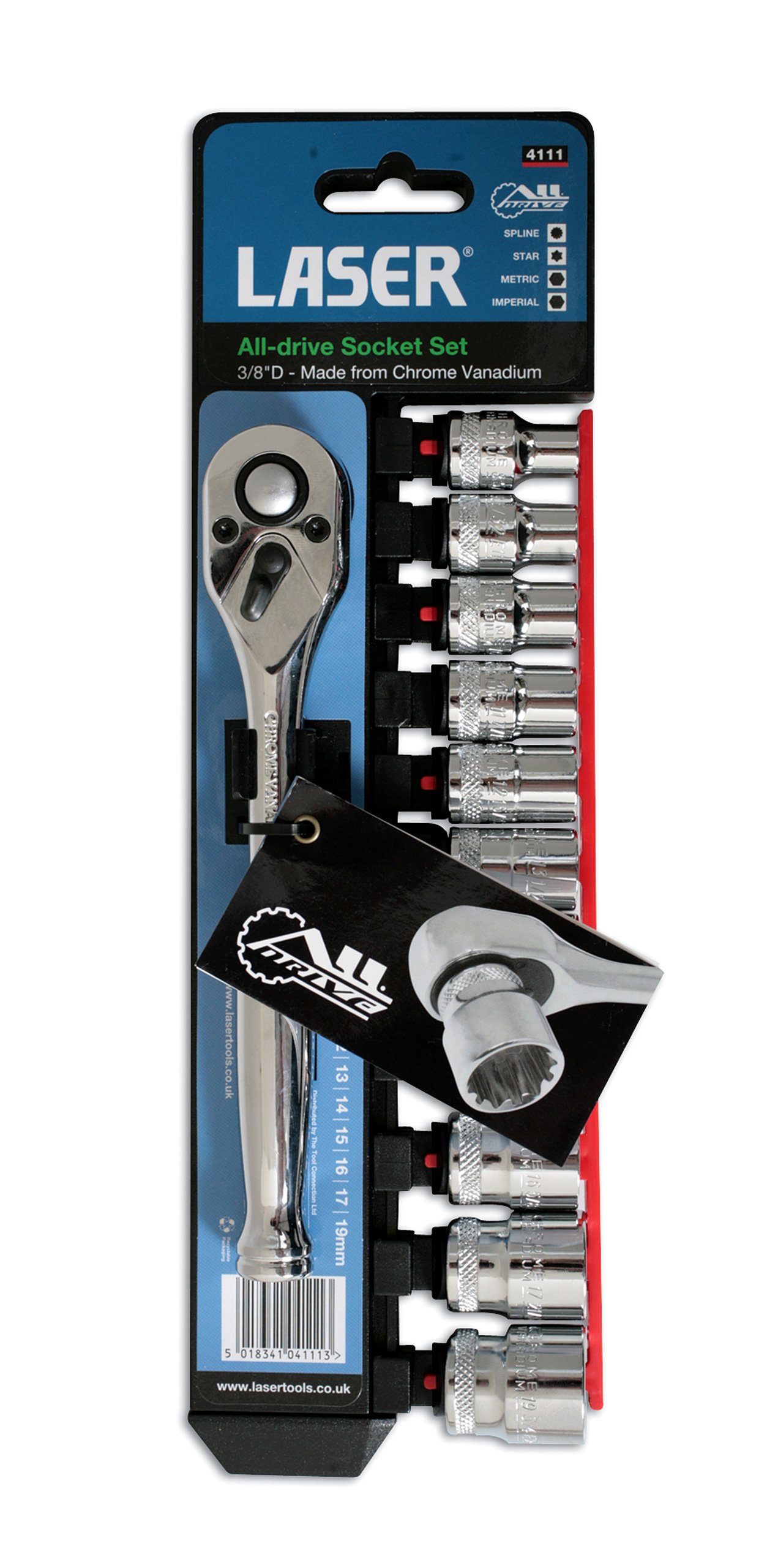 Laser 4111 Alldrive Socket Set 3/8"D 12pc